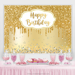 Lofaris Simple Gold Happy Birthday Backdrop For Party