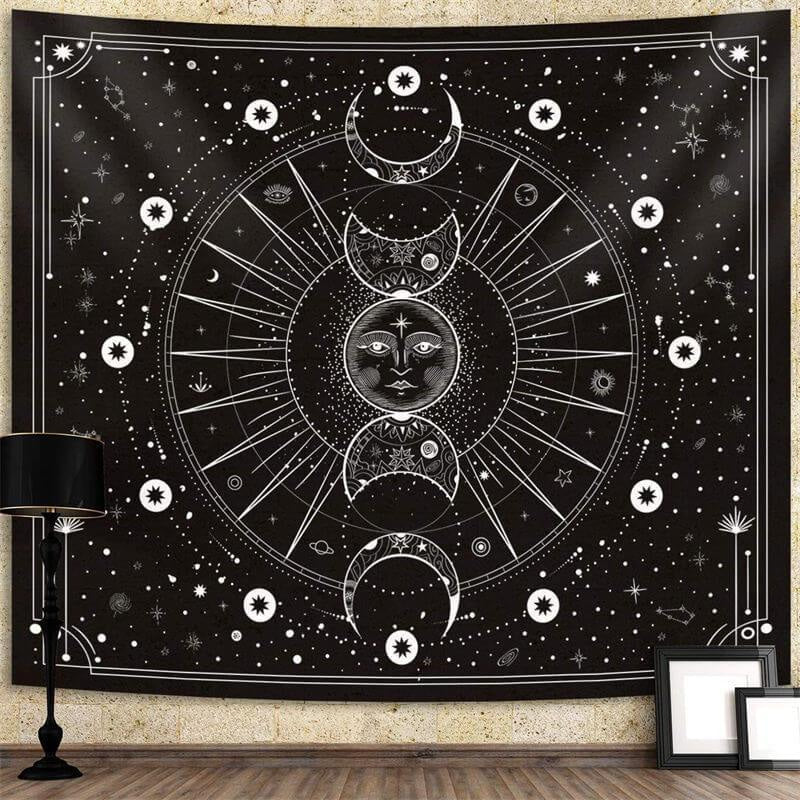 Lofaris Simple Line Black And White Moon Divination Wall Tapestry