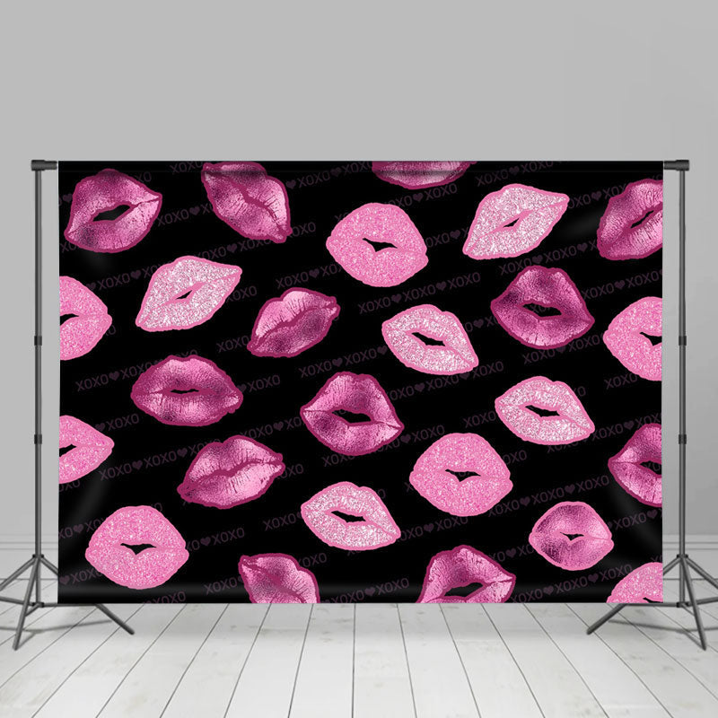 Lofaris Simple Pink Lip Prints Black Valentines Day Backdrop