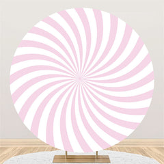 Lofaris Simple Pink White Stripe Happy Birthday Round Backdrop