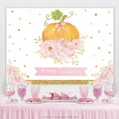 Lofaris Simple Pumpkin Pink Flowers Happy Birthday Backdrop