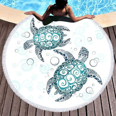 Lofaris Simple Turtles White Round Beach Towel With Fringe