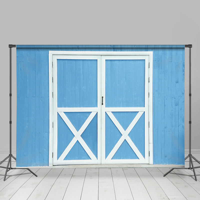Lofaris Simple White And Blue Door Wooden Wall Spring Backdrop