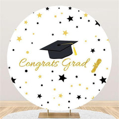 Lofaris Simple White Round Glitter Stars Congrategrad Backdrop