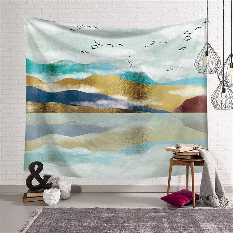 Lofaris Simple Wild Goose Mountain Painting Style Wall Tapestry