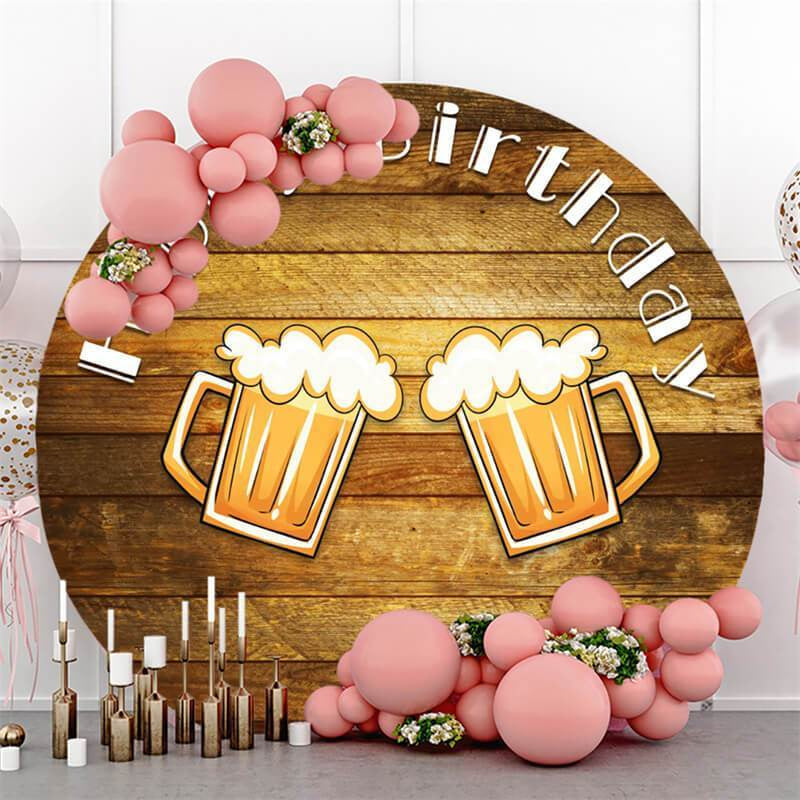 Lofaris Simple Wooden Circle Happy Birthday Backdrop For Party