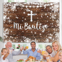 Lofaris Simple Wooden Snowflake Mi Bautizo Baptism Backdrop