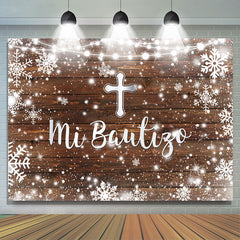 Lofaris Simple Wooden Snowflake Mi Bautizo Baptism Backdrop