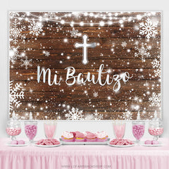 Lofaris Simple Wooden Snowflake Mi Bautizo Baptism Backdrop