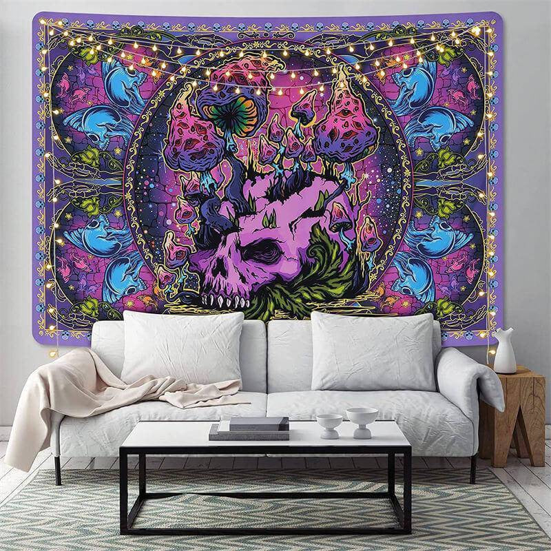 Lofaris Skull And Mushroom Trippy Novelty Halloween Wall Tapestry