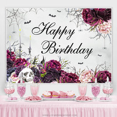 Lofaris Skull Rose And Bat Happy Birthday Party Backdrop Banner