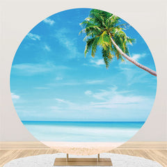 Lofaris Sky And Sea Blue With Beach Coconut Tree Circle Backdrop