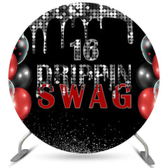 Lofaris Sliver And Black Swag 16th Round Happy Birthday Backdrop