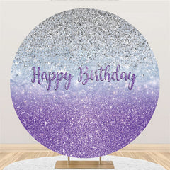 Lofaris Silver And Purple Glitter Round Happy Birthday Backdrop