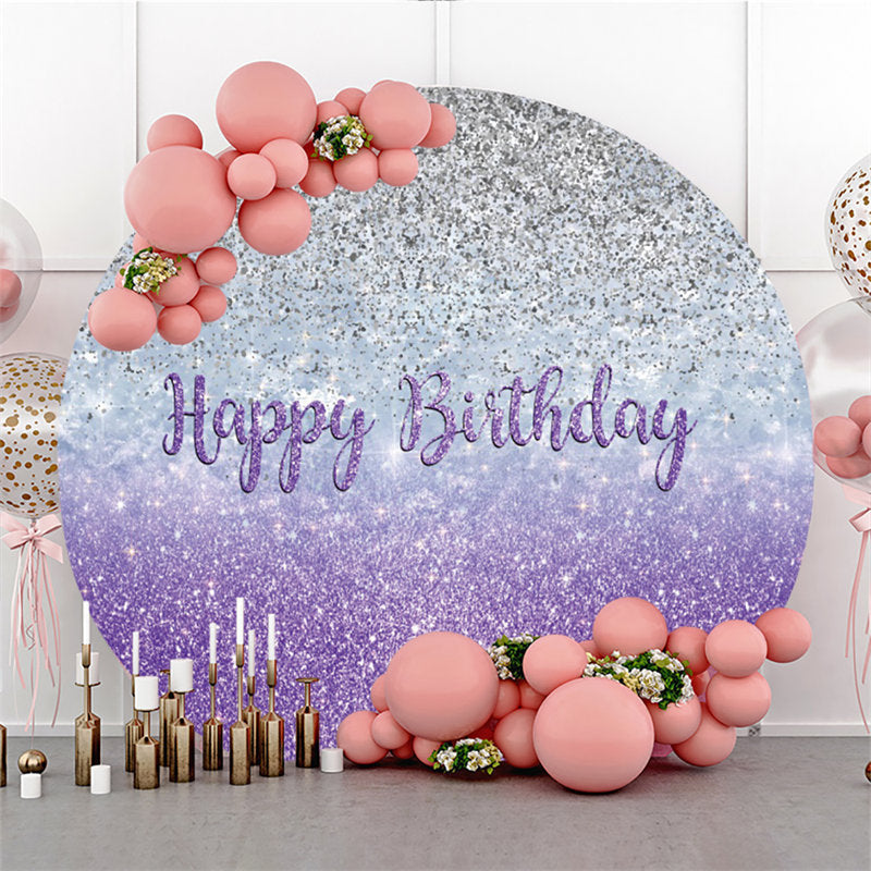 Lofaris Silver And Purple Glitter Round Happy Birthday Backdrop