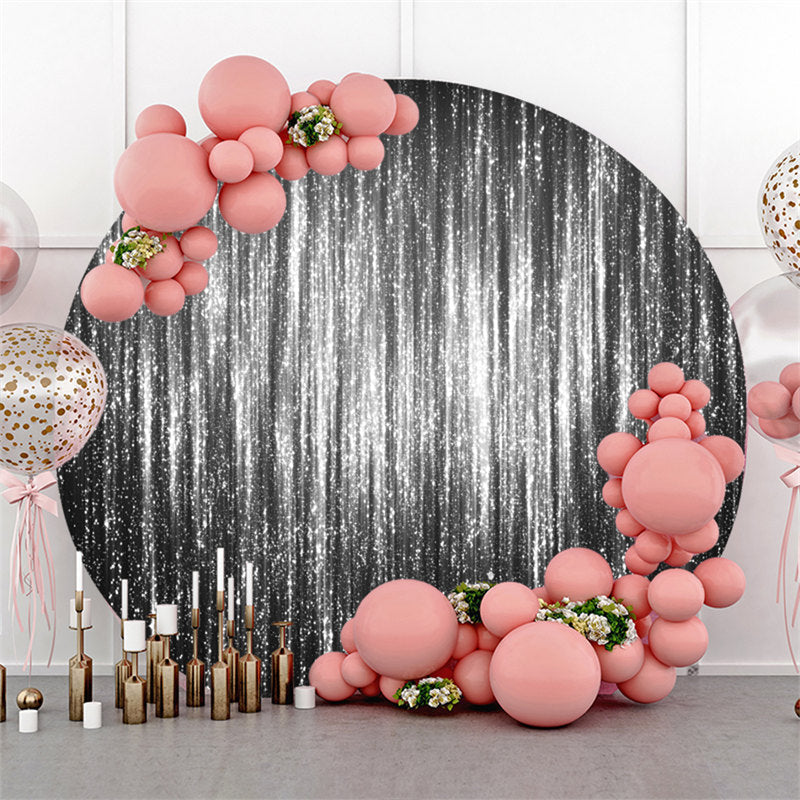 Lofaris Silver Bright Glitter Round Black Birthday Backdrop