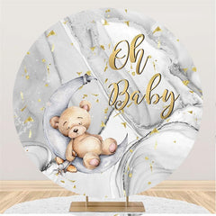 Lofaris Sliver Circle Oh Baby Bear Round Shower Backdrops