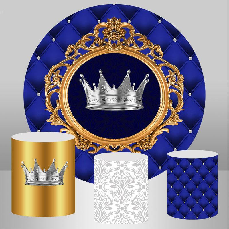 Lofaris Silver Crown And Royal Blue Round Birthday Backdrop