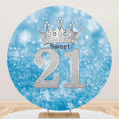 Lofaris Silver Glitter 21th Round Bokeh Blue Birthday Backdrop