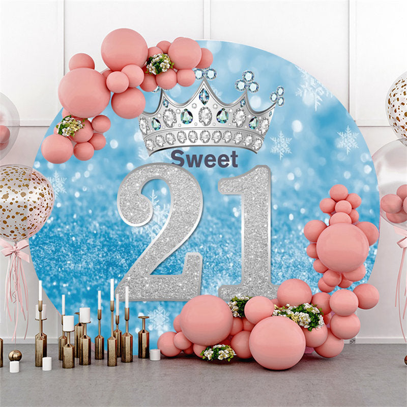 Lofaris Silver Glitter 21th Round Bokeh Blue Birthday Backdrop