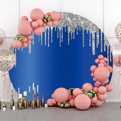 Lofaris Silver Glitter And Dark Blue Round Birthday Backdrop