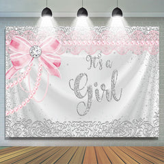 Lofaris Silver Glitter And Pink Its A Girl Baby Shower Backdrop