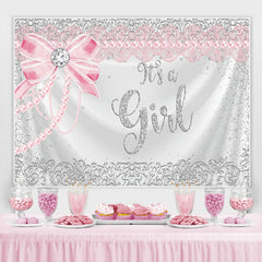 Lofaris Silver Glitter And Pink Its A Girl Baby Shower Backdrop