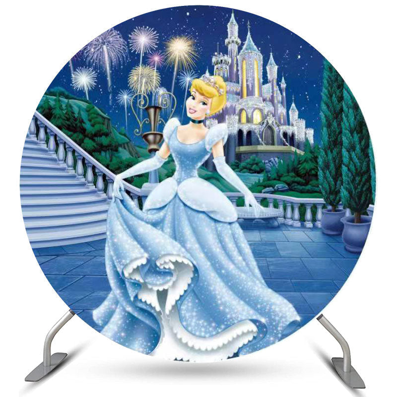 Lofaris Silver Glitter Castle Round Princess Birthday Backdrop