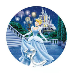 Lofaris Silver Glitter Castle Round Princess Birthday Backdrop