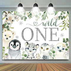 Lofaris Silver Glitter Green Wild One Animals Birthday Backdrop