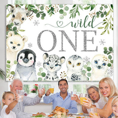 Lofaris Silver Glitter Green Wild One Animals Birthday Backdrop