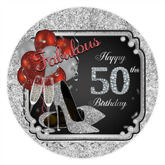 Lofaris Silver Glitter Heels Red Balloons Round Birthday Backdrop