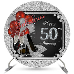 Lofaris Silver Glitter Heels Red Balloons Round Birthday Backdrop