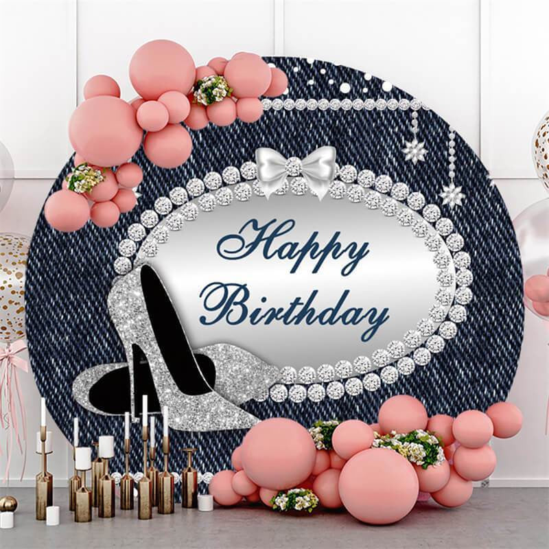 Lofaris Silver Glitter Heels Round Birthday Party Backdrop