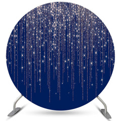 Lofaris Sliver Glitter Navy Blue Round Birthday Party Backdrop