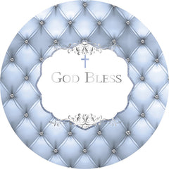 Lofaris Silver Glitter Round God Bless Baby Shower Backdrop