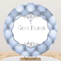 Lofaris Silver Glitter Round God Bless Baby Shower Backdrop