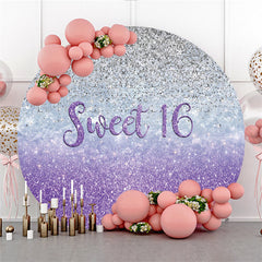 Lofaris Silver Purple Glitter Sweet 16th Round Birthday Backdrop