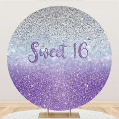 Lofaris Silver Purple Glitter Sweet 16th Round Birthday Backdrop