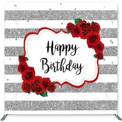 Lofaris Silver Stripes Rose Double-Sided Backdrop for Birthday