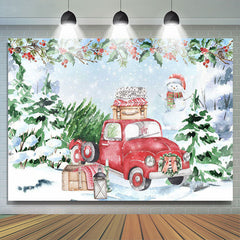 Lofaris Snow Christmas tree red car snowman backdrop