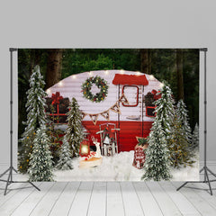 Lofaris Snow Glitter Merry Christmas Tree Red Bus Scene Party Backdrop