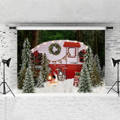 Lofaris Snow Glitter Merry Christmas Tree Red Bus Scene Party Backdrop