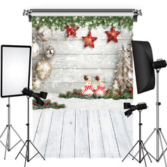 Lofaris Snowflake Snowman Christmas Star Wooden Floor Party Backdrop