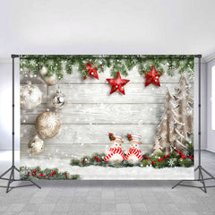 Lofaris Snowman And Gold Ball With Grey Wood Chrismas Backdrop