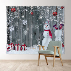 Lofaris Snowman With Snowflake Wooden Merry Christmas Backdrop