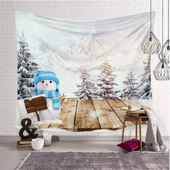 Lofaris Snowman Wood Christmas Landscape Fairytale Wall Tapestry