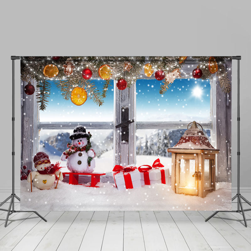 Lofaris Snowy And Glitter Christmas Balls Gifts Backdrop