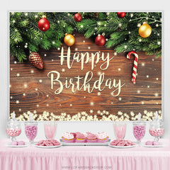 Lofaris Snowy Christmas Theme Wooden Happy Birthday Backdrop