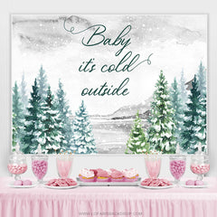 Lofaris Snowy Forest Its Cold Outside Baby Shower Backdrop